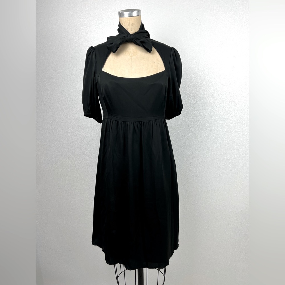 Original Penguin Puff Sleeve Tie Front Womens Dress in black size 4